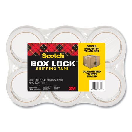 SCOTCH Box Lock Shipping Packaging Tape, 3" Core, 1.88" x 54.6 yd, Clear, PK6 3950-6